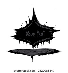 Black background with drips in Gothic style for your text. A blot of viscous liquid with a spreading puddle. Vector illustration