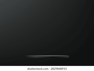 Black Background Empty Room Studio with podium Space for selling products. Vector illustration.