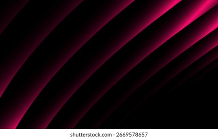 Fondo negro con rayas curvas de color rosa. Diseño abstracto elegante con Gradientes lisos, perfecto para carteles, Anuncios, Fondos de pantalla y gráficos digitales modernos.