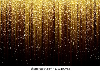 Black Background with falling golden sparkles glitter. Background for decoration festive design. Christmas Vector illustration EPS10