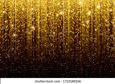Black Background with falling golden sparkles glitter. Christmas Background for decoration festive design. Vector illustration EPS10