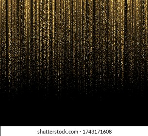 Black Background with falling golden sparkles glitter. Background for decoration festive design. Christmas Vector illustration EPS10