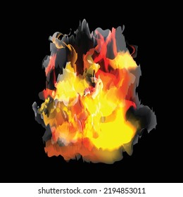 Black background fire flame with smoke