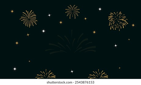 Fundo preto com fogos de artifício Ano Novo banner, e vetor de capa.