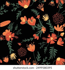 Black Background Floral Design Vector