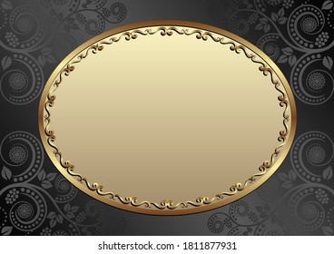 black background with floral pattern and golden frame