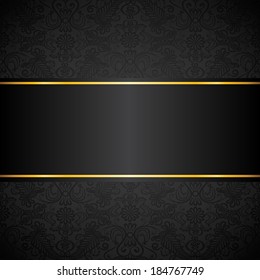 Black background with floral pattern and golden border