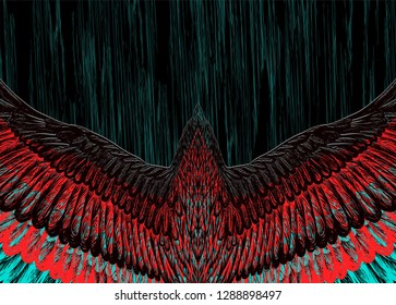 Black background with flying birds. to be used for fabric design, print t shirt, poster design. Flight of eagle. Retro banner.