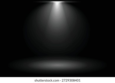 Black background with focus spot light. Focus spotlight animation with soft expanding light cone and smooth motion on black