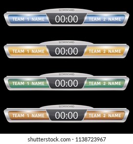 Black background with four scoreboards different colors