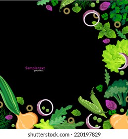 black background with fresh herbs