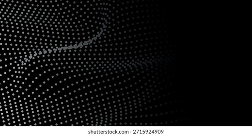 Black background with futuristic abstract dotted line decoration. Dynamic and modern wavy line background design for banners, social media, and advertising.