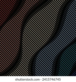 Black background with geometric lines pattern different colors