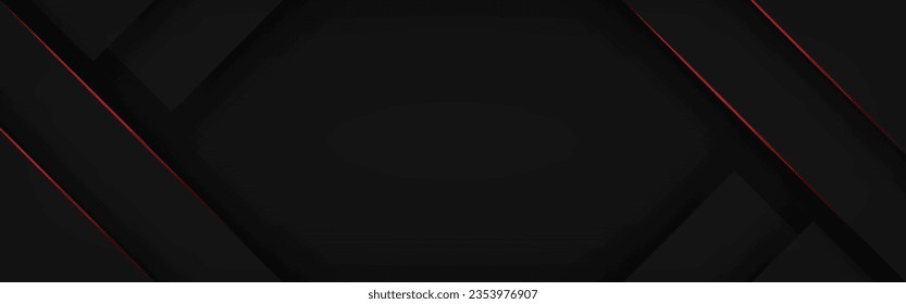 Black Background in geometric modern design with red neon light. Top view. Vector illustration.