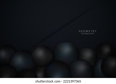 Black background of geometric shapes sphere. Vector 3d illustration. Banner, brochure or sign design. Modern cover template.