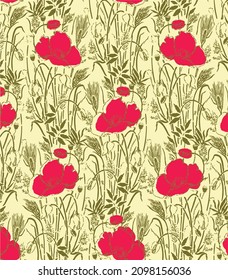 Black background with geranium flowers. Seamless pattern. Illustration victorian style. Vintage. Vector. Designs for textiles, fabrics, interior design, curtains, upholstery fabrics, paper, wallpaper.