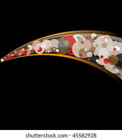 black background with glass curly pipe with varicolored circles