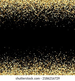 Black background with glittering golden particles Abstract holiday background, design element.
