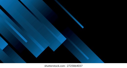 Fondo negro con Formas cuadradas azules abstractas brillantes. Concepto de fondo moderno y futurista. Ilustración vectorial.