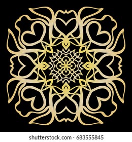 black background with gold color mandala ornament. vector illustration.