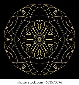 black background with gold color mandala ornament. vector illustration.