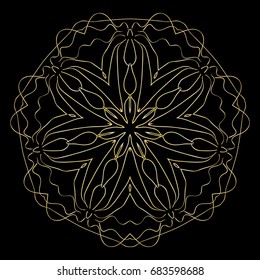 black background with gold color mandala ornament. vector illustration.