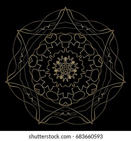 black background with gold color mandala ornament. vector illustration.