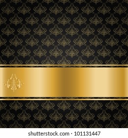The black background with gold floral ornament and ribbon for your text