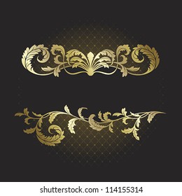 Black background with  gold frame from abstract plant.