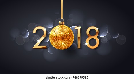 Black background with gold glitter ball splatter texture. Festive premium design template for holiday greeting card, invitation, calendar poster, banner