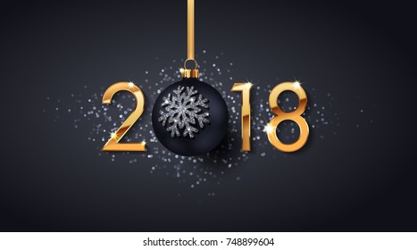 Black background with gold glitter texture. Festive premium design template for holiday greeting card, invitation, calendar poster, banner