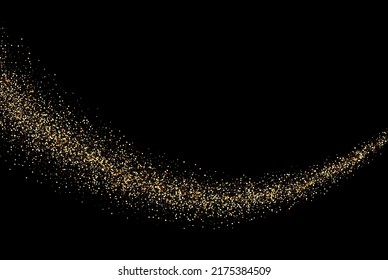schwarzer Hintergrund mit goldglänzenden Teilchen in Form eines abstrakten Fließes einer gewellten Linie