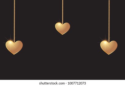 Black background with gold hearts. Vector illustration. Idea for Valentine's Day.