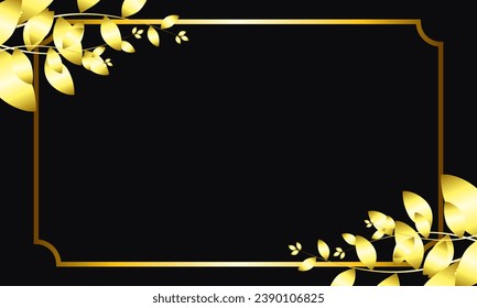 schwarzer Hintergrund mit goldenen Blättern und quadratischem Rahmen
