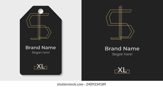 fondo negro y plantilla de diseño de línea dorada para etiquetas de ropa