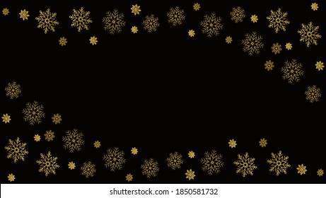 black background, with gold snowflake design