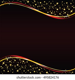 Black background with gold stars and red wave for holiday and christmas design