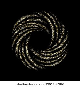 Black background with gold swirl glitter particles.Abstract background circle frame gold color. Swirl design element