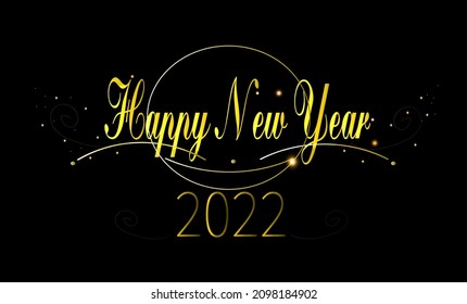 Fondo negro con texto dorado y decoración de "Feliz Año Nuevo". Ilustración vectorial para las vacaciones.