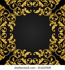 Black background with gold vintage ornament.