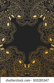 Black background with gold vintage ornament.