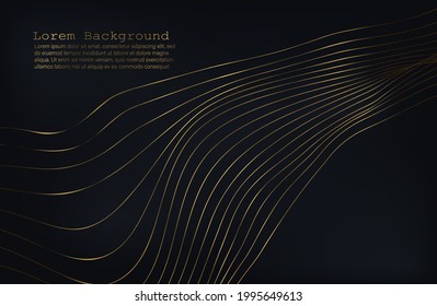 Fondo negro y ola dorada. Lujo. Ilustración vectorial. línea dorada. 