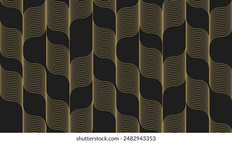 Black background with gold wavy lines. Elegant golden waves wallpaper