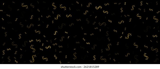 Black background with golden defocused dollar signs. Vector paper illustration.
