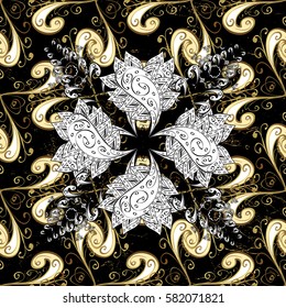Black background with golden elements. Oriental ornament in the style of baroque. Traditional classic vector golden pattern.