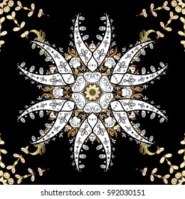 Black background with golden elements. Oriental ornament in the style of baroque. Traditional classic vector golden.