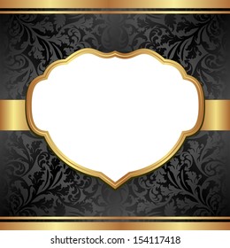 black background with golden frame and transparent space insert for picture