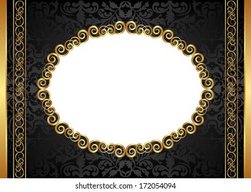 black background with golden frame and transparent space insert for picture