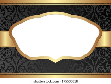 black background with golden frame and transparent space insert for picture