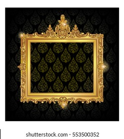 black background with golden frame and transparent space insert for picture.vertor illustration